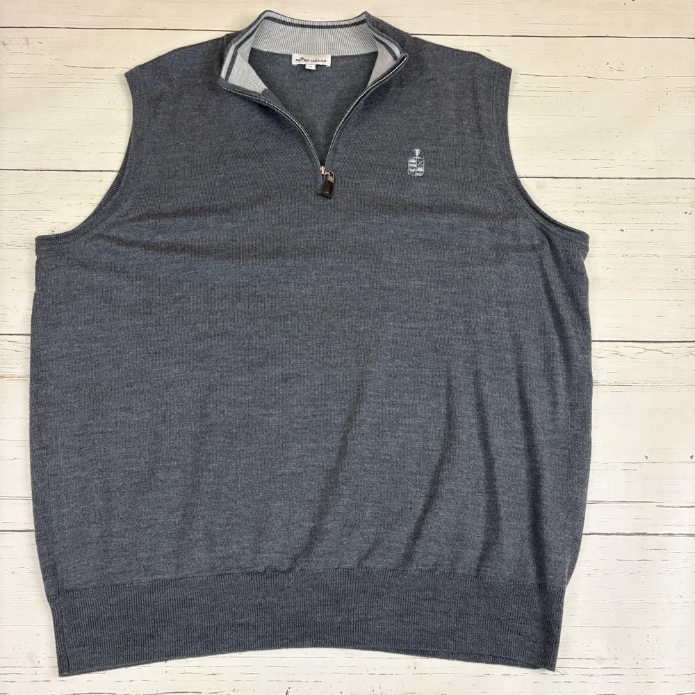 Peter Millar Sweater Vest Mens XL Gray 1/4 Zip Merino Wool Silk Golf Knit